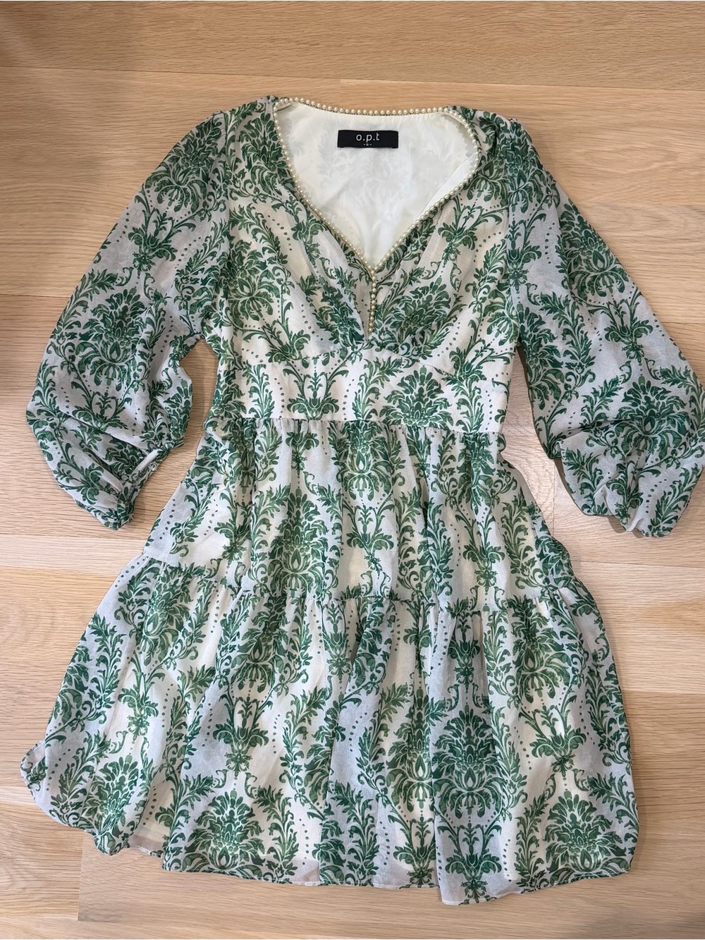 o.p.t. Green & Cream Printed Mini Dress